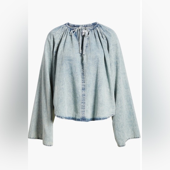 Frame Denim NWT S Aries Tie-Neck Denim Top - Picture 5 of 6